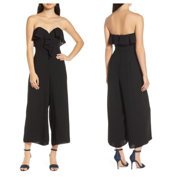 Chelsea28 Pants - Chelsea28 Strapless Ruffle Front Wide Leg Jumpsuit